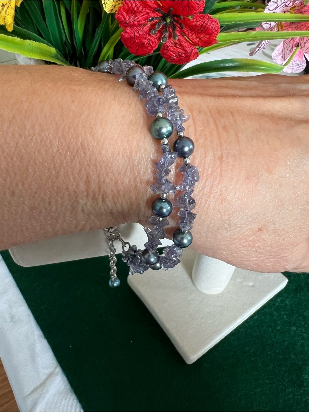 Black FWP & Iolite Bracelet with Extender SS